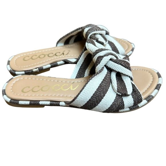 Ccocci Rachael Knotted Striped Slip-On Sandals Brown & White Women's Size 6.5 - Picture 5 of 8